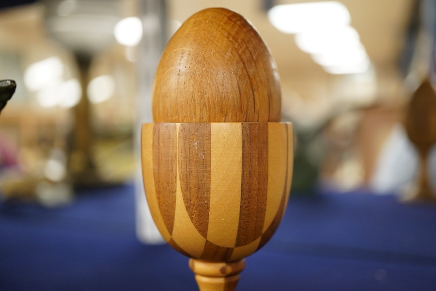 David Linley, a carved oak egg and stickware egg cup